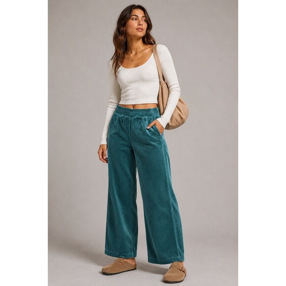 Lululemon Pants - Lululemon Scuba Velvet Cord Wide-Leg Pant Storm Teal Blue Size 2